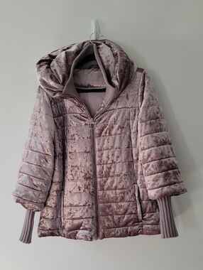 DKNY Velvet Quilted Hooded Jacket - Dusty Rose